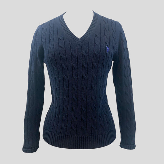 Women's Cotton V-Neck Cable Sweater