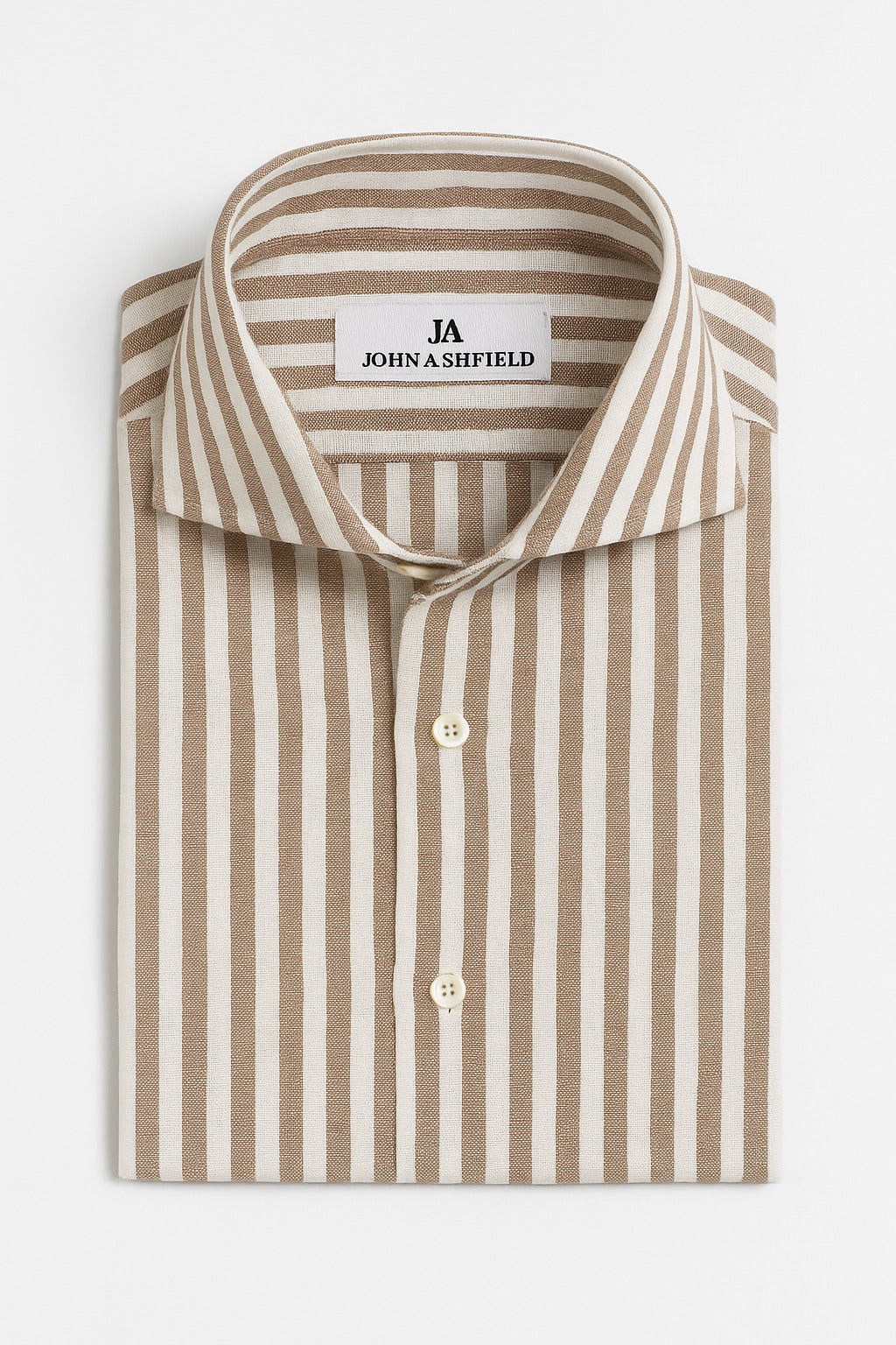 Camicia misto lino a righe marrone