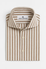 Camicia misto lino a righe marrone