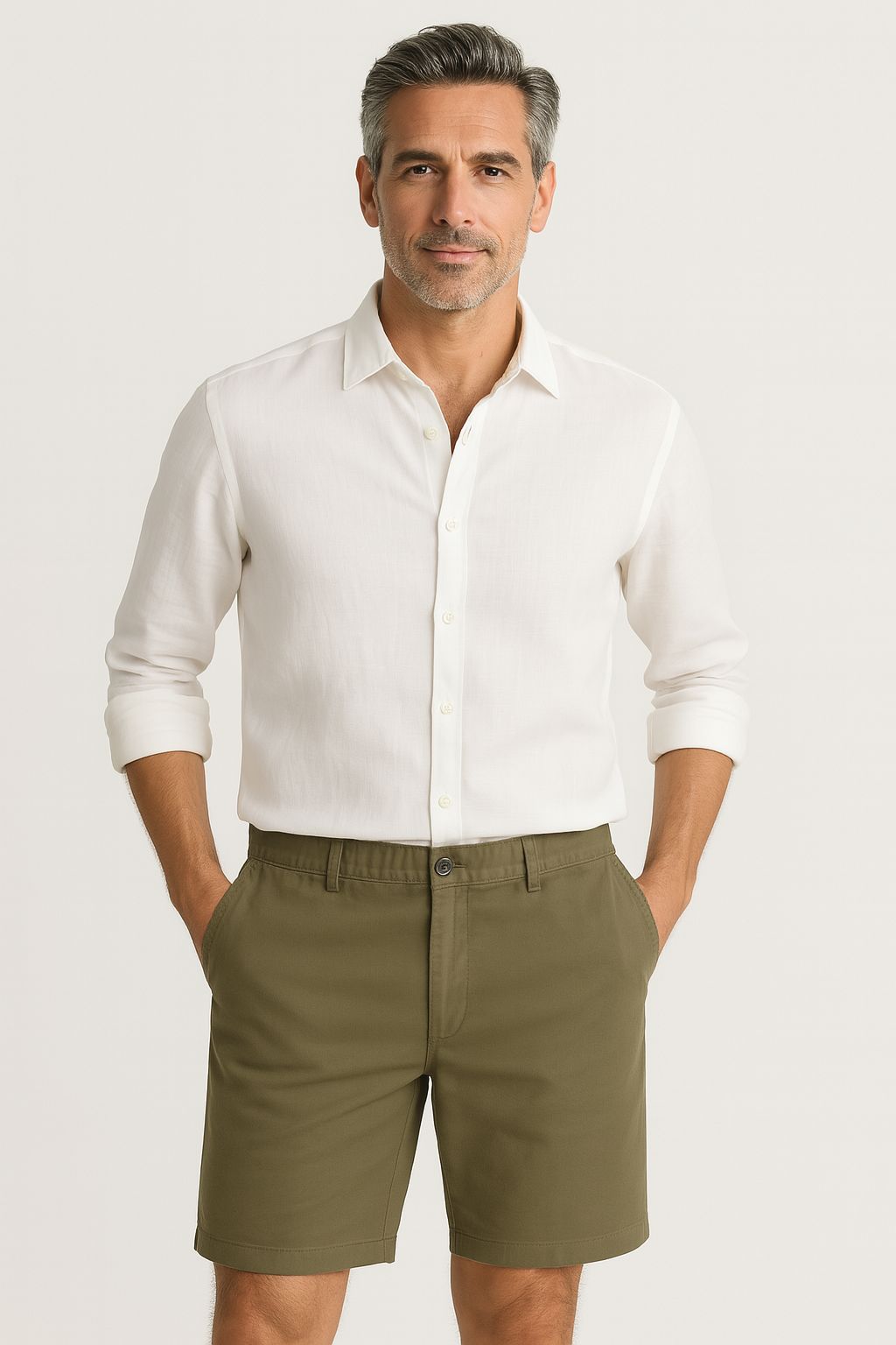 Bermuda Santorini di lino verde militare