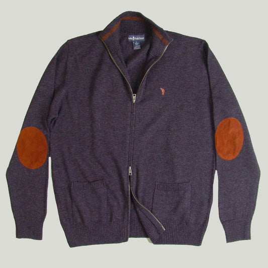 Two-way zipper Men's Cardigan in wool with patches