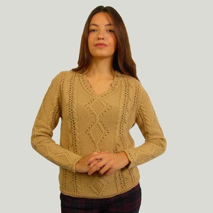 Lace and Cable Sweater for Women in virgin wool